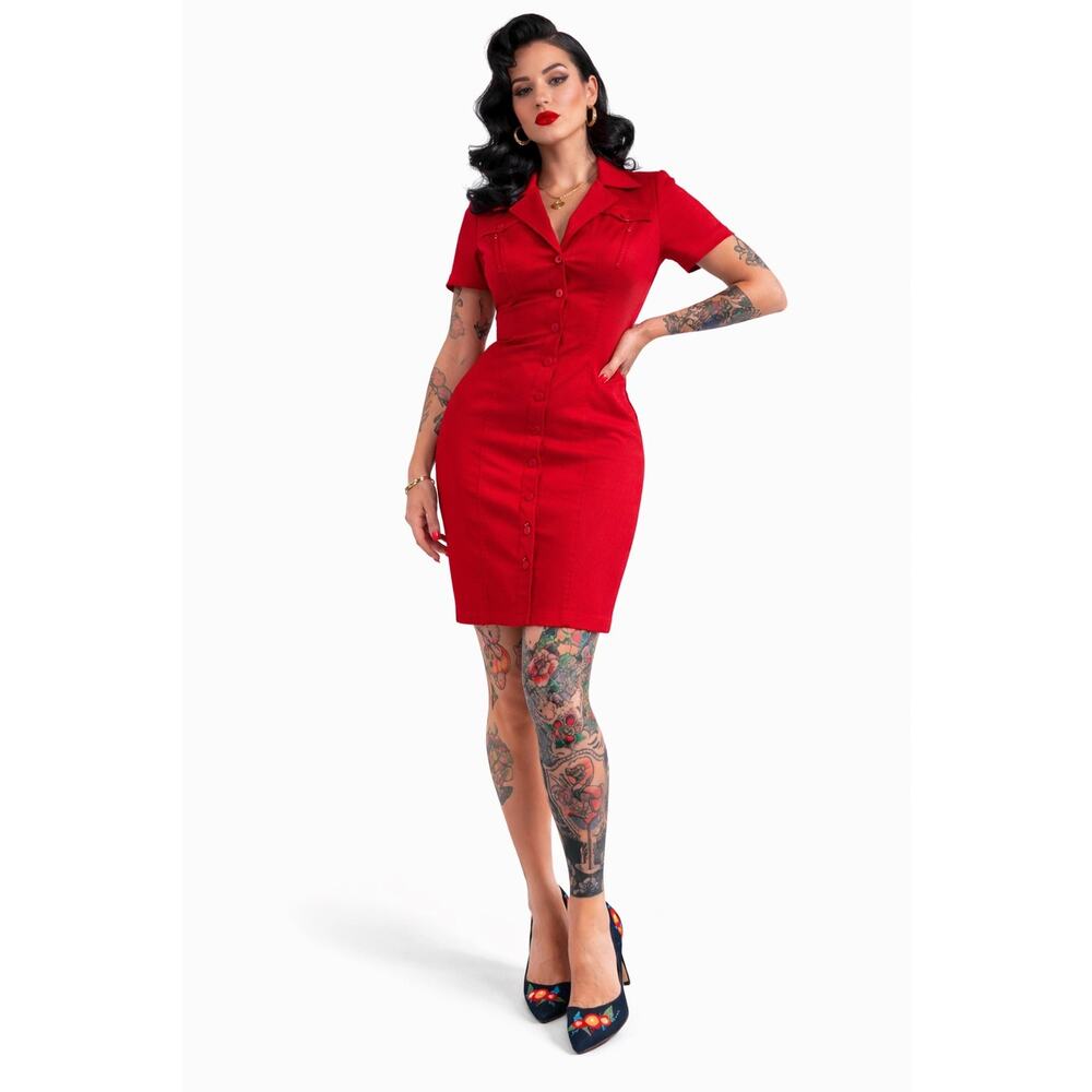 Escada Vintage Red Tailored Shirt Dress Size 10 | Structured | Button Front